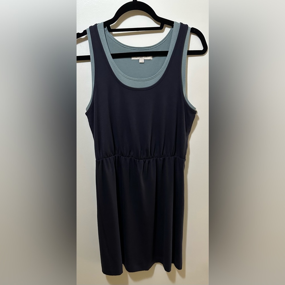 LOFT WOMEN’S ELASTICIZED SCRUNCH WAIST NAVY SLEEVELESS MINI DRESS (S)